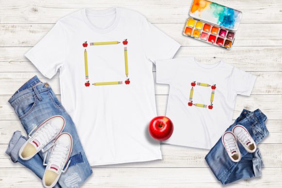 Square Pencil and Apple Frame Embroidery